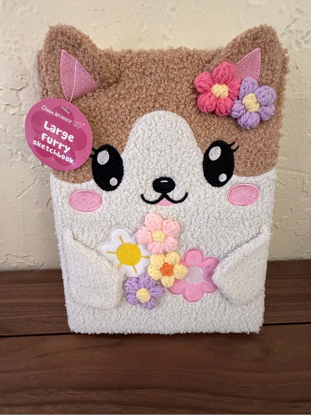 Chase Wonder Large Furry Puppy Sketchbook Floral Plush Cover New